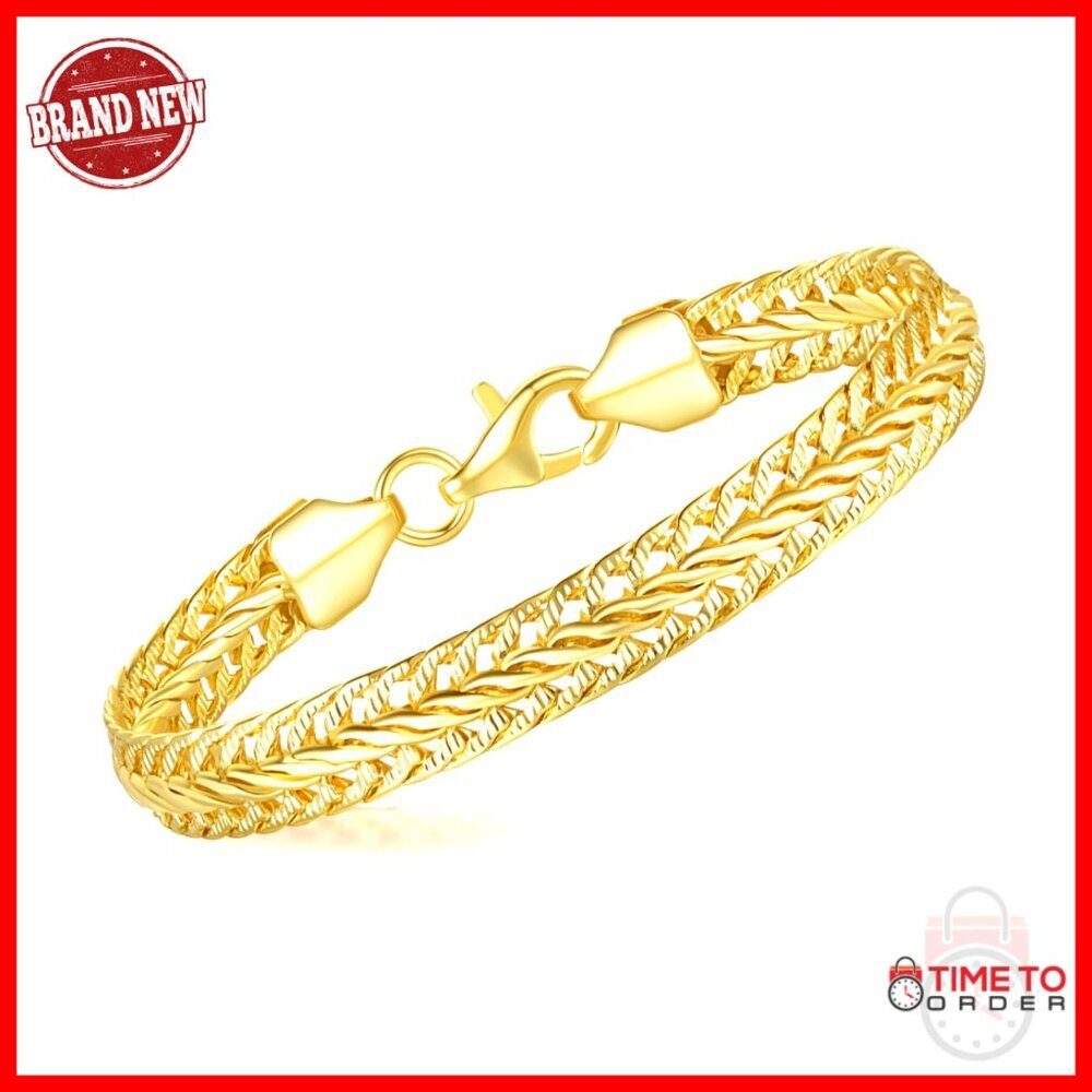 14K Gold Plated Foxtail Chain Bracelet Lobster Clasp 6.5-9 Inch